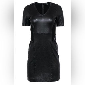 Theory Black Serto Lambskin Leather Mini Dress Jersey 2 Small XS